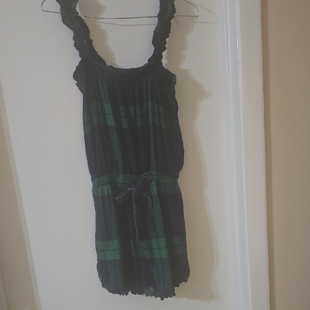 Aerie Navy Blue & Green Plaid Stripe Romper‎ Sz Sm